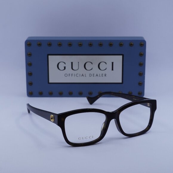 Gucci GG1259OA 002 Rectangle 55mm Eyeglasses - Dark Havana - Picture 1 of 11
